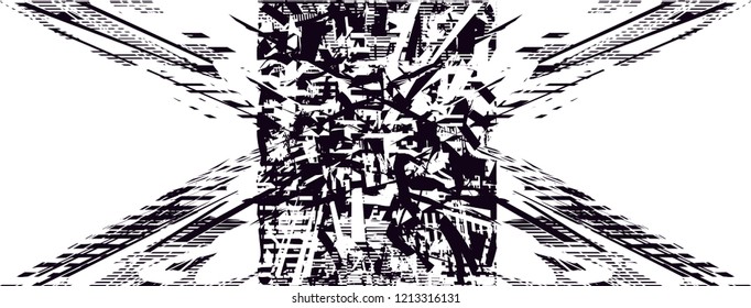 Distressed background in black and white texture with dots, spots, scratches and lines. Abstract vector illustration