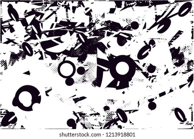 Distressed background in black and white texture with dots, spots, scratches and lines. Abstract illustration