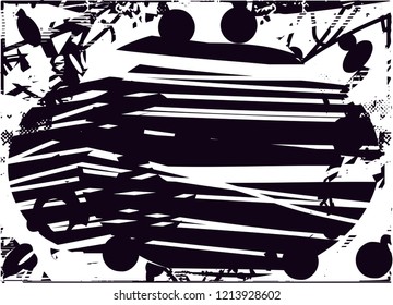 Distressed background in black and white texture with circles
dots, spots, scratches and lines. Abstract illustration