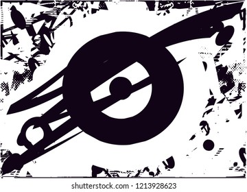 Distressed background in black and white texture with circles
dots, spots, scratches and lines. Abstract illustration