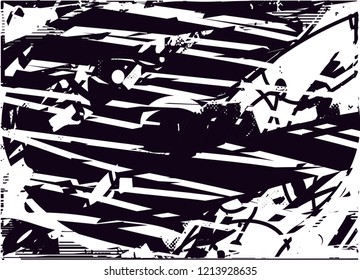 Distressed background in black and white texture with circles
dots, spots, scratches and lines. Abstract illustration