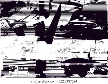 Distressed background in black and white texture with dots, spots, scratches and lines. Abstract vector illustration