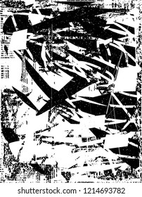 Distressed background in black and white texture with dots, spots, scratches and lines. Abstract vector illustration