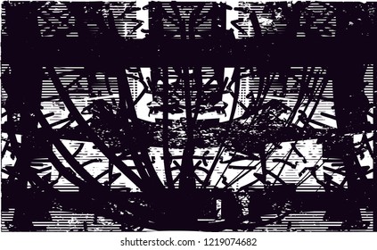 Distressed background in black and white texture with dots, spots, scratches and lines. Abstract vector illustration