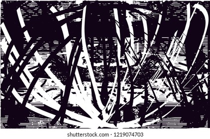 Distressed background in black and white texture with dots, spots, scratches and lines. Abstract vector illustration