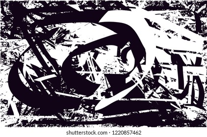 Distressed background in black and white texture with dots, spots, scratches and lines. Abstract vector illustration