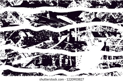 Distressed background in black and white texture with dots, spots, scratches and lines. Abstract vector illustration