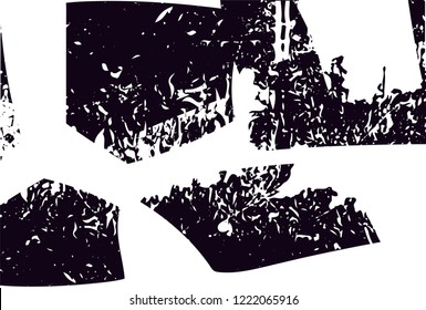 Distressed background in black and white texture with dots, spots, scratches and lines. Abstract vector illustration