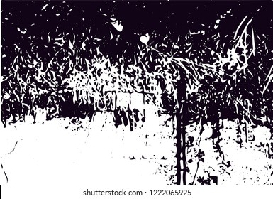 Distressed background in black and white texture with dots, spots, scratches and lines. Abstract vector illustration