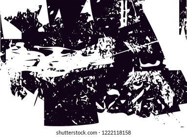 Distressed background in black and white texture with dots, spots, scratches and lines. Abstract vector illustration