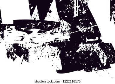 Distressed background in black and white texture with dots, spots, scratches and lines. Abstract vector illustration