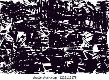 Distressed background in black and white texture with dots, spots, scratches and lines. Abstract vector illustration