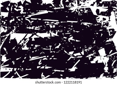 Distressed background in black and white texture with dots, spots, scratches and lines. Abstract vector illustration