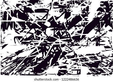 Distressed background in black and white texture with dots, spots, scratches and lines. Abstract vector illustration