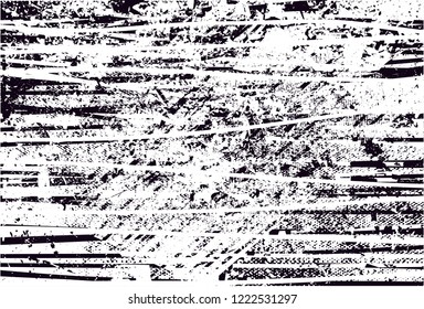 Distressed background in black and white texture with dots, spots, scratches and lines. Abstract vector illustration
