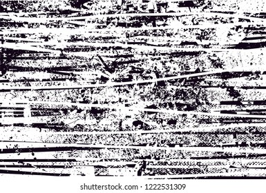 Distressed background in black and white texture with dots, spots, scratches and lines. Abstract vector illustration