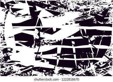 Distressed background in black and white texture with dots, spots, scratches and lines. Abstract vector illustration