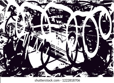 Distressed background in black and white texture with dots, spots, scratches and lines. Abstract vector illustration
