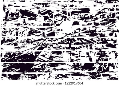 Distressed background in black and white texture with dots, spots, scratches and lines. Abstract vector illustration