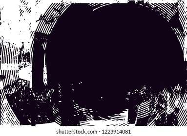 Distressed background in black and white texture with dots, spots, scratches and circles. Abstract vector illustration