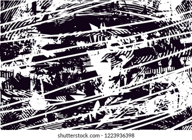 Distressed background in black and white texture with dots, spots, scratches and circles. Abstract vector illustration