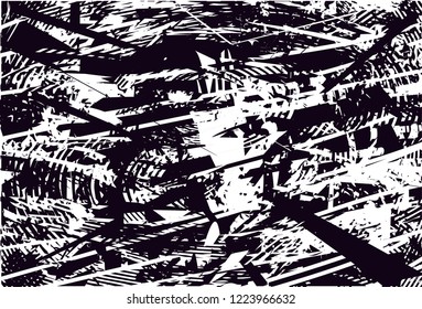 Distressed background in black and white texture with dots, spots, scratches and circles. Abstract vector illustration