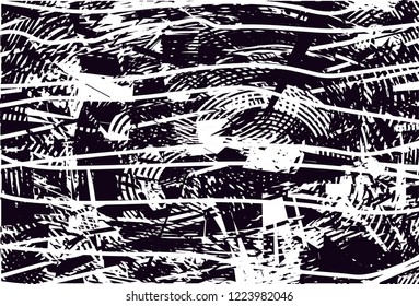 Distressed background in black and white texture with dots, spots, scratches and circles. Abstract vector illustration