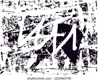 Distressed background in black and white texture with dots, spots, scratches and lines. Abstract vector illustration