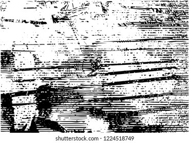 Distressed background in black and white texture with dots, spots, scratches, lines and circles. Abstract vector illustration