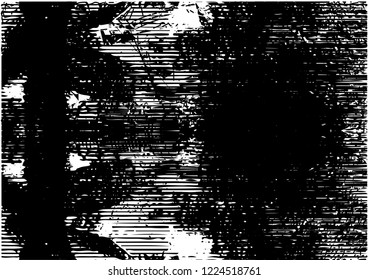 Distressed background in black and white texture with dots, spots, scratches, lines and circles. Abstract vector illustration