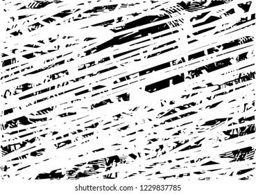 Distressed background in black and white texture with circles, spots, scratches and lines. Abstract vector illustration