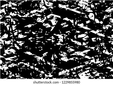 Distressed background in black and white texture with circles, spots, scratches and lines. Abstract vector illustration