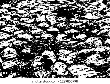 Distressed background in black and white texture with circles, spots, scratches and lines. Abstract vector illustration