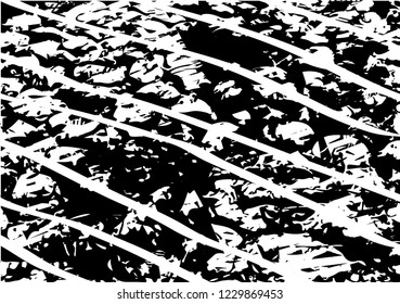 Distressed background in black and white texture with circles, spots, scratches and lines. Abstract vector illustration