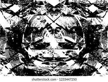 Distressed background in black and white texture from leaves, with dots, spots, scratches and lines. Abstract vector illustration
