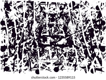 Distressed background in black and white texture with dots, spots, scratches and lines. Abstract vector illustration