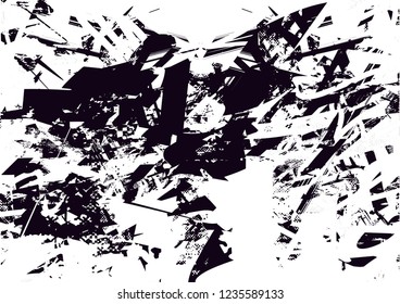 Distressed background in black and white texture with dots, spots, scratches and lines. Abstract vector illustration