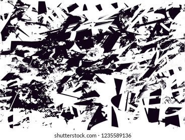 Distressed background in black and white texture with dots, spots, scratches and lines. Abstract vector illustration