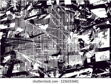 Distressed background in black and white texture from leaf with dots, spots, scratches and lines. Abstract vector illustration