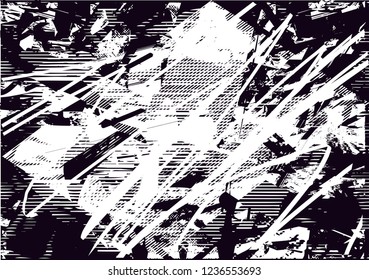 Distressed background in black and white texture from leaf with dots, spots, scratches and lines. Abstract vector illustration