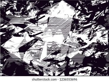 Distressed background in black and white texture from leaf with dots, spots, scratches and lines. Abstract vector illustration