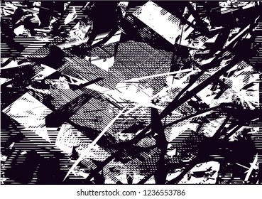 Distressed background in black and white texture from leaf with dots, spots, scratches and lines. Abstract vector illustration