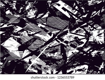 Distressed background in black and white texture from leaf with dots, spots, scratches and lines. Abstract vector illustration