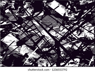 Distressed background in black and white texture from leaf with dots, spots, scratches and lines. Abstract vector illustration