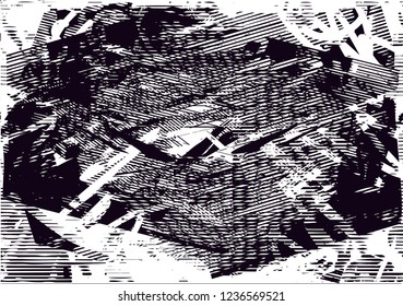 Distressed background in black and white texture with dots, spots, scratches and lines. Abstract vector illustration