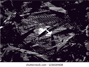 Distressed background in black and white texture with dots, spots, scratches and lines. Abstract vector illustration
