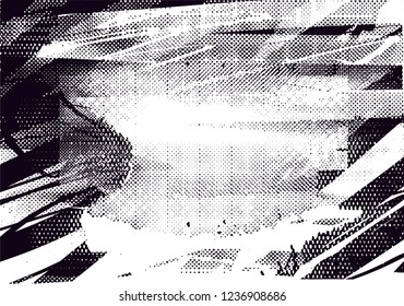 Distressed background in black and white texture from photo of misty lake with dots, spots, scratches and lines. Abstract  vector illustration