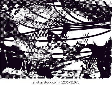Distressed background in black and white texture from leaves, with dots, spots, scratches and lines. Abstract vector illustration