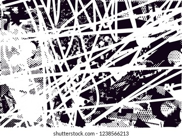 Distressed background in black and white texture with  dark spots, scratches and lines. Abstract vector illustration