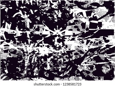 Distressed background in black and white texture with  dark spots, scratches and lines. Abstract vector illustration
